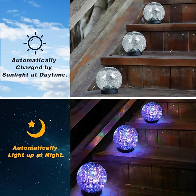 Solar Garden Lights Outdoor Waterproof, 4 Pack 30 LEDs Cracked Glass Ball Light, Ground Landscape Garden Decor, Solar Globe Decorative for Pathway/Patio/Lawn/Yard (Multicolor, 3.9") SyouHome