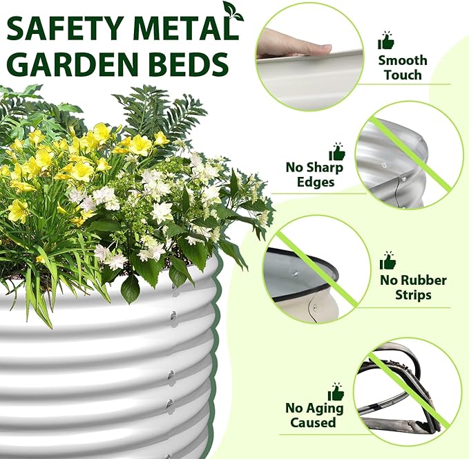 A ANLEOLIFE 6X3X2 ft Galvanized Raised Garden Beds Outdoor, Oval Large Metal Deep Root Planter Box for Planting Vegetables Flowers Herb, Anti-Rust & Easy-Setup, Antique White AAnleolife