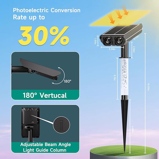 RGB Solar Spot Lights : 2 IN 1 Solar Lights Outdoor with 8 Lighting Modes & PC Light Guide Column for Tree Garden Yard Pathway | RGB Color Changing Landscape Lights | IP65 Waterproof | 12 Pack Rootora