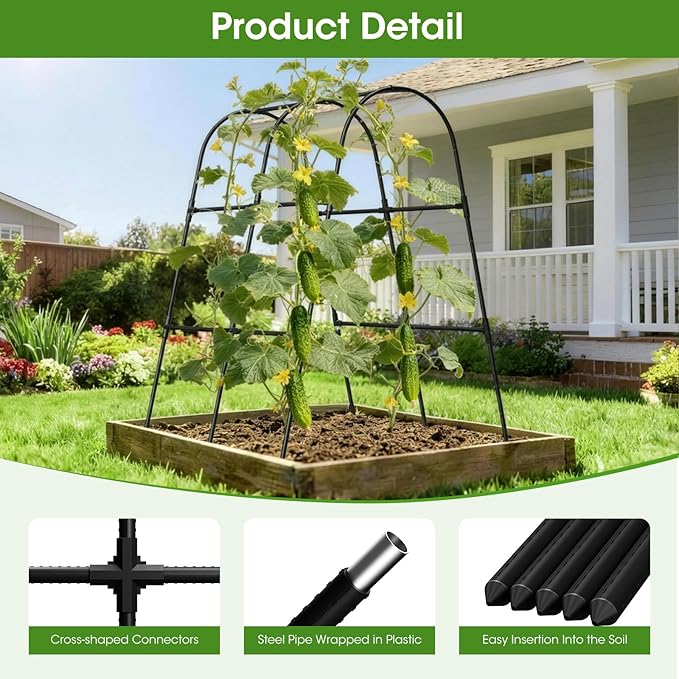 Cucumber Trellis for Raised Bed,U-Shape Garden Trellis for Climbing Plants Outdoor, Metal Arch Vegetables Trellis, Plant Support for Vine (Black, 31.5" Lx21.6 Wx47.2 H-Small) MQHUAYU