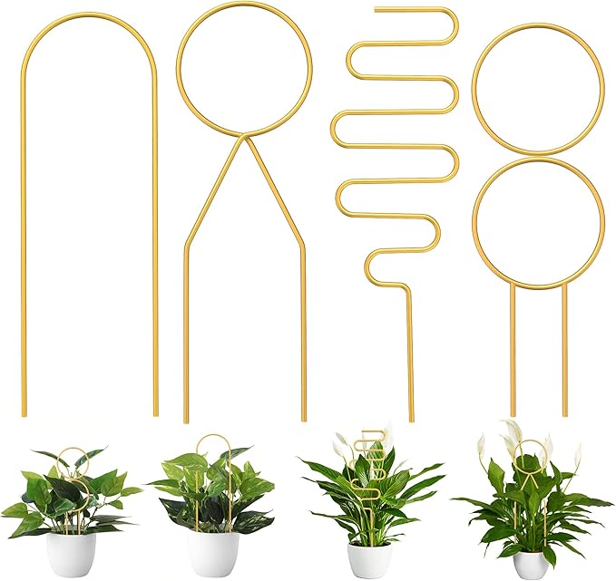 4 Pcs Small Metal Trellis for Potted Plants,Gold Trellis for Climbing Plants Indoor,Small Trellis for Potted Plants Support Stake House Plant Trellis for Garden Potted Plant,Hoya,Pothos,Flower Rootora