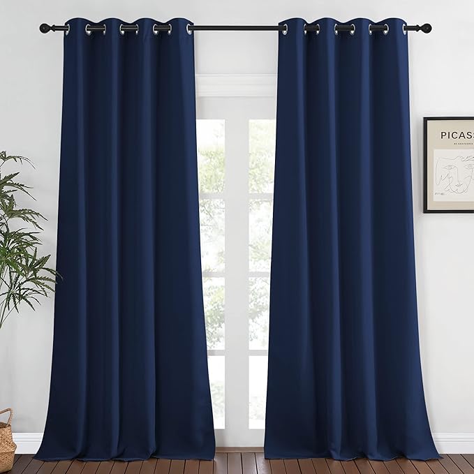 NICETOWN Blackout Navy Curtain for Windows 102 inch Length, Grommet Energy Saving Thermal Drapes Sound Reducing Window Treatments for Living Room, 1 Panel, W52 x L102 NICETOWN