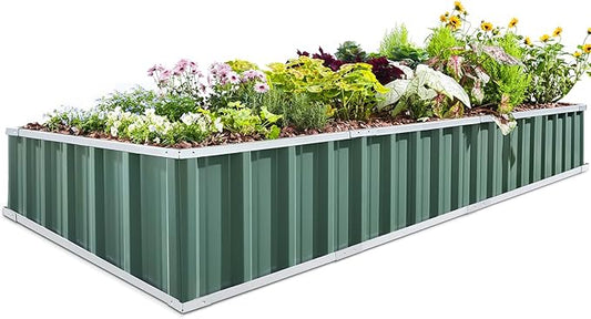 KING BIRD Raised Garden Bed 101" x 36" x 12" 4 Installation Methods for DIY Galvanized Steel Metal Planter Kit Box with 2 Pairs of Gloves (Green) KINGBIRD