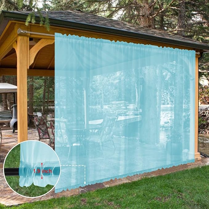 SpaceDresser Waterproof Outdoor Sheer Curtains for Patio - 2 Panels Rod Pocket Indoor Voile Sheer Curtain for Living Room,100W x 84L inch, Aqua SpaceDresser