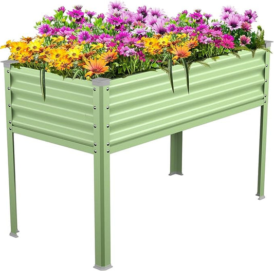 Raised Garden Bed with Legs, 48×24×32in Galvanized Raised Garden Beds Outdoor Elevated Metal Planter Box for Gardening Vegetables Flowers Herb （Green） Patiobay