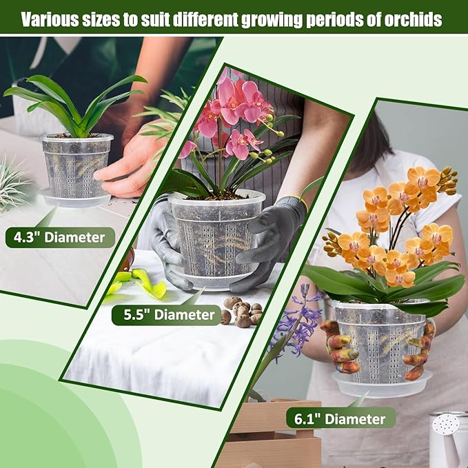 Orchid Pot, 6 Packs of 5.5" Orchid Pots with Holes, Orchid Pots for Repotting, Plastic Orchid Planter for Indoor Outdoor Plants (6 Packs, 5.5") HOLANHING