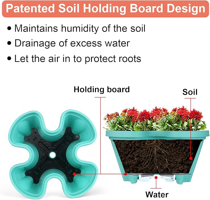 GameXcel Vertical Planter 7 Tier Stackable Planters Garden Planters Strawberry Herb Flower and Vegetable Planter Indoor Outdoor Gardening Pots with Removable Wheels and Tools-Teal 2 Pack GameXcel