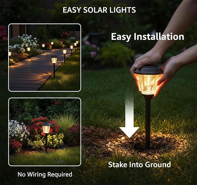 XMCOSY+ Solar Pathway Lights Outdoor, Glass & Stainless Steel Garden Lights with 2 Lighting Modes (10/25 LM), IP65 Waterproof, Warm White for Yard, Walkway, Driveway, Patio & Path (6 Pack) XMcosy