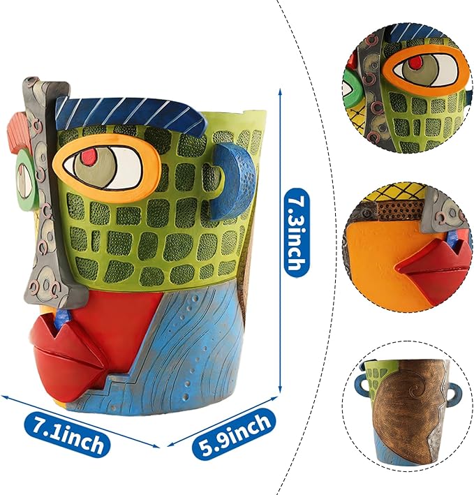 Abstract Face Planters Pots Head,Unique Head Planter for Indoor Plants,Funny Face Flower Pot,Colorful Plant Pots for Outdoor Garden Decor and Home Art Decoration(Modern) Midogaigai