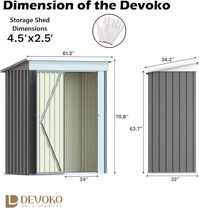 Devoko Outdoor Storage Shed 5 x 3 FT Lockable Metal Garden Shed Steel Anti-Corrosion Storage House with Single Lockable Door for Backyard Outdoor Patio (Gray) DEVOKO