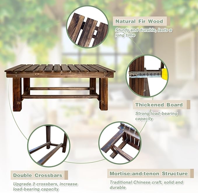 Outdoor Garden Bench, 3-Person Wood Patio Bench Weatherproof Outdoor Backless Bench, Anti-Corrosion and Anti-Rust Garden Benches for Garden Lawn Porch Park Backyard (Carbonized,47.25''/120cm) LSPYYDS