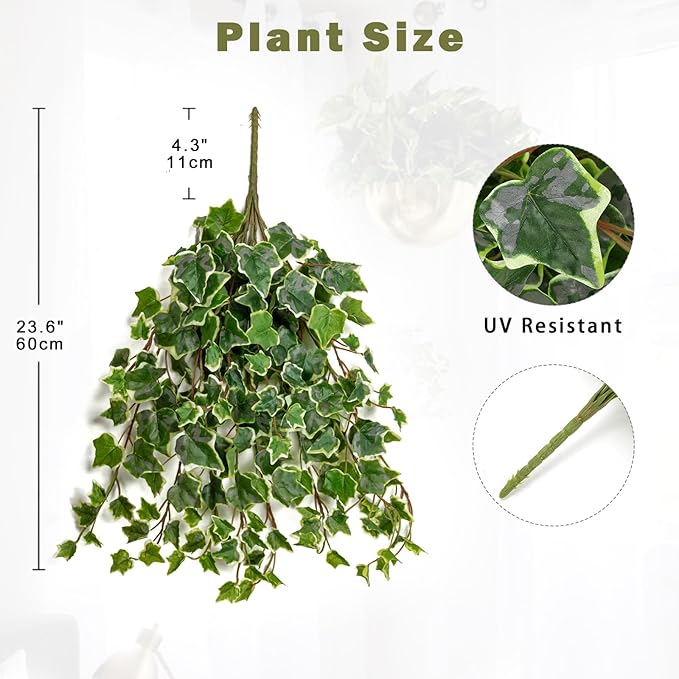 Hollyone 2pcs Artificial Hanging Plants 24" Fake Ivy Vine Faux Ivy Leaves Hanging Plant Greenery for Wall House Room Patio Indoor Outdoor Home Shelf Office Wedding Decor, UV Resistant Hollyone