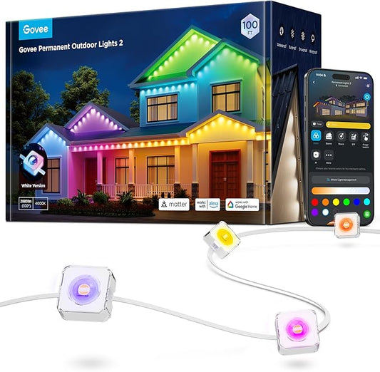 Govee Permanent Outdoor Lights 2, 100ft RGBIC Outdoor Lights with 16 Million Colors and 100 Scene Modes, IP67 Waterproof, Holiday & Party Decorations, Works with Alexa, Google Assistant, White Govee