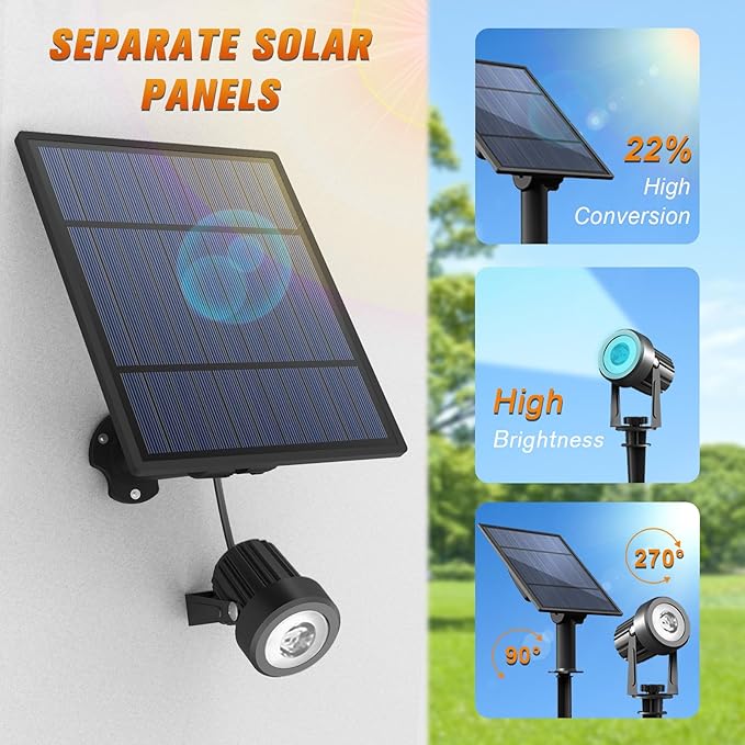 APONUO Solar Spot Lights - Outdoor 6-in-1 Landscape Lights, Dusk to Dawn Solar Uplights, IP65 Waterproof, 9.8ft Cable for Yard, Pathway, Garden, Tree Decoration (Multicolor) APONUO