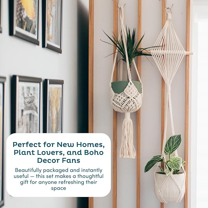 Nook Theory 4-Pack Macrame Plant Hangers with 8 Hooks - Hanging Planters for Indoor Plants, Boho Macrame Hangers Indoor Outdoor, Decorative Plant Hanger Indoor (Cream) NookTheory