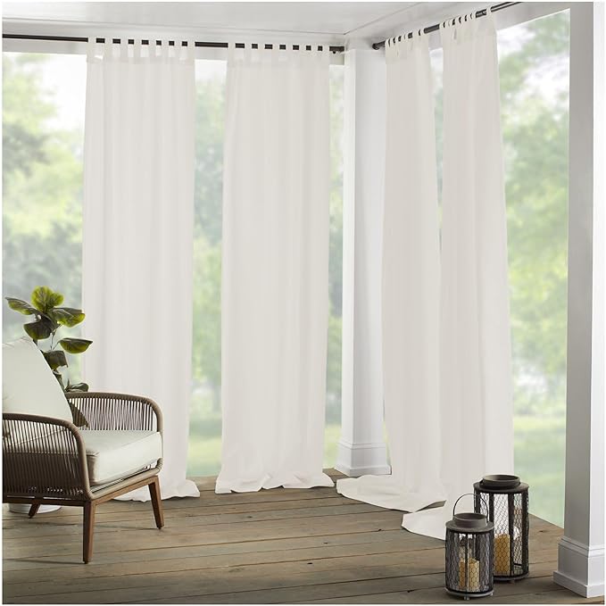 Elrene Home Fashions Matine Weatherproof Tab-Top Indoor/Outdoor Solid Color Curtain Panel for Porch, Pergola, Patio, Deck, 52”W x 84”L, Ivory ElreneHomeFashions