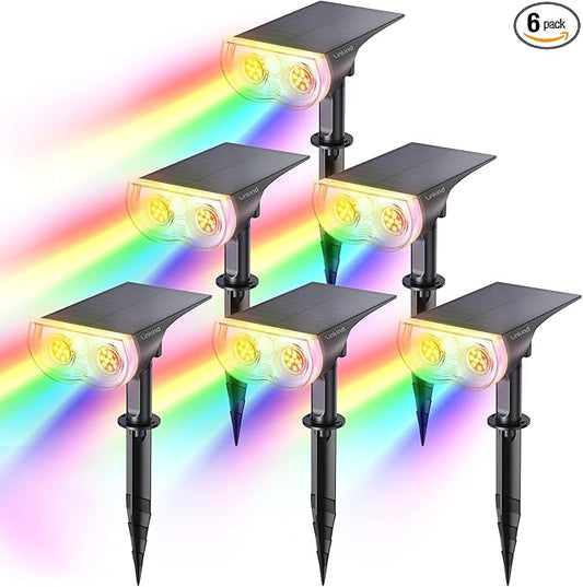 Linkind Solar Lights Outdoor Waterproof IP65, StarRay RGB Solar Spot Lights Outdoor, Color Changing Outdoor Solar Lights for Yard, Garden, Pathway, Holiday Decorations (Multicolor, 6 Pack) Linkind