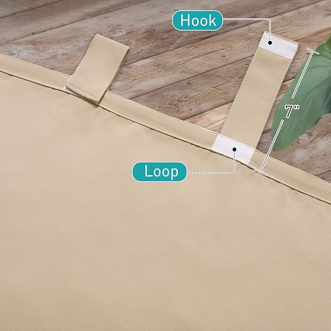 NICETOWN 2 Pieces Outdoor Curtainss Waterproof for Patio Clearance, Room Darkening Sticky Tab Top Thick Light Block Thermal Insulated Outdoor Drapes for Front Porch, Biscotti Beige, W52 by L95 NICETOWN