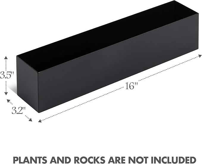 DR&Co Modern Black Trough Rectangular Planter, 16“ Metal Window Planter Box for Succulent, Small Rectangle Box for Desk or Windowsill, Stainless Steel, Great Gift Ideas for Women Men DRCo
