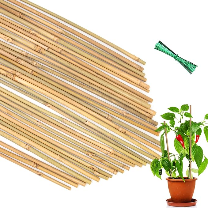 35Pcs Plant Stakes,Premium Natural Bamboo Garden Stakes,Bamboo Sticks Support for Indoor and Outdoor Plants,Tomato,Vegetables Beans,Potted and Climbing Plants POLIUMB