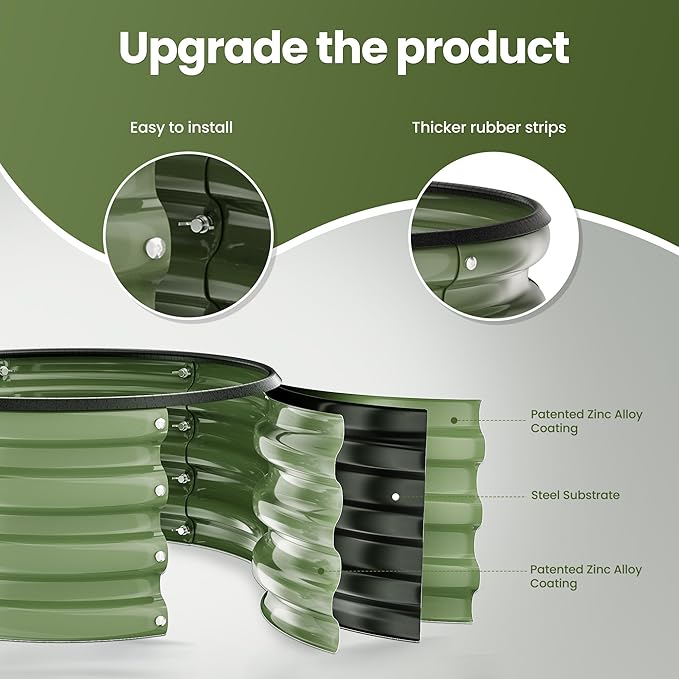 ZXZYHFTY Round Galvanized Raised Garden Bed kit,Green Outdoor Garden Raised Planter Box, Round Large Metal Raised Garden Beds for Vegetable 2 * 2 * 1ft 1 Pack ZXZYHFTY