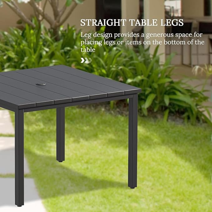 VICLLAX Outdoor Dining Set for 4, 5 Pieces Patio Dining Furniture Set with Umbrella Hole- 40.2" Patio Table and Chairs for Balcony, Garden and Deck, Grey Wood Grain Tabletop HOME