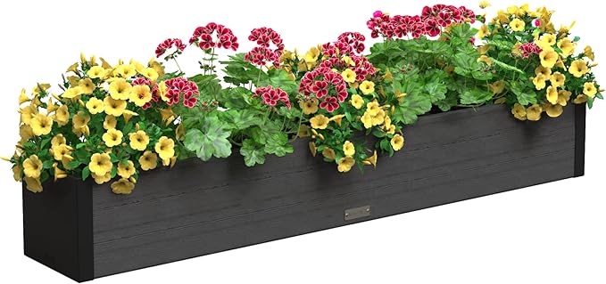 Mayne Horizon 5FT Window Box Planter – Modern Rectangular Faux Wood Grain Design for Windows, Durable All-Season Outdoor Flower Box with Drainage, Easy Installation Mayne