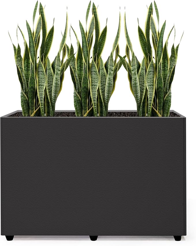 Planter Box Rectangular Block - 24×16×12IN Galvanized Steel Metal Long Box Planter Easy Installation Modern Outdoor Tall Planters All-Weather Use with Drainage Holes for Patio/Porch(Black) Zezgeuro