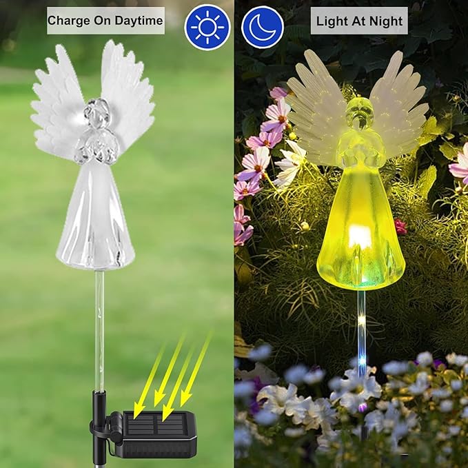 4 Pack Solar Angel Lights Outdoor Decor, Decorative Color Changing Waterproof LED Angel Stake Lights for Cemetery Grave Garden Patio Yard Art Lawn Decoration, Grave Markers, Memorial Gifts XKYQSY