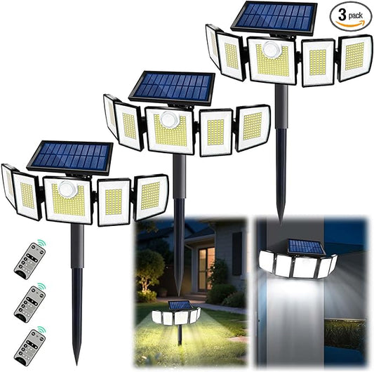 Solar Lights Outdoor Waterproof Motion Sensor - 416 LEDs 3000 Lumens Super Bright 3 Brightness 3 Modes 2400mAh 360° Illumination 32ft Solar Flood Security Light for Outside (Cottage, 3) MDCMDCMSolarLightsOutdoor