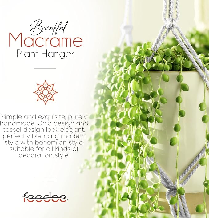Plant Hanger Indoor, Macrame Plant Hangers Indoor Macrame Hanging Planters for Indoor Plants - 6 Pack Hanging Plant Holders Indoor Hanging, Macromay Plant Hangers for Indoor Plant Hanger,Gray Feedee