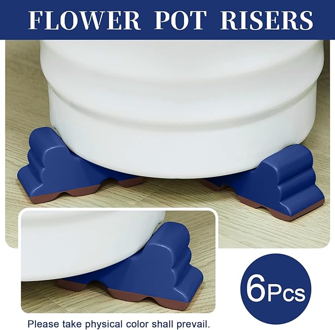 Kigeli 6 Pcs Resin Garden Pot Feet for Outdoor Planters 3 Inch Long 1.5 Inch Tall Flower Handmade Elevator Plant Feet Frost Proof Lifter for 14-20 in Pot(Royal Blue) Kigeli