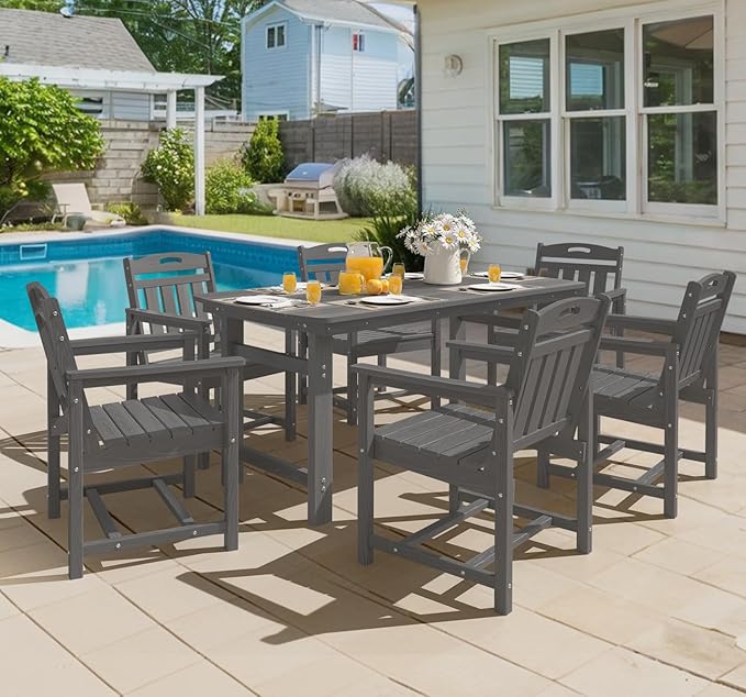 Ciokea HDPE Outdoor Dining Table with Umbrella Hole,66" Rectangle Patio Table for 6,All-Weather Outdoor Patio Furniture Set for Garden Backyard,Grey CIOKEA