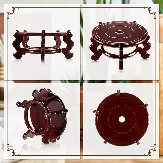 Geetery 2 Pcs 4 to 12 in Wooden Plant Stands Indoor Chinese Oriental Plant Stand for Vase Fishbowl Flower Pot Lamp Redwood Base Vintage Display Rack Decor(8 Inch) Geetery