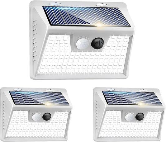 Peasur Solar Lights Outdoor Waterproof, 3Pack 140LED Bright Motion Sensor Security Lights 3 Modes, Solar Powered Fence Wall Light for Garden Yard Outside(Cool White) Peasur