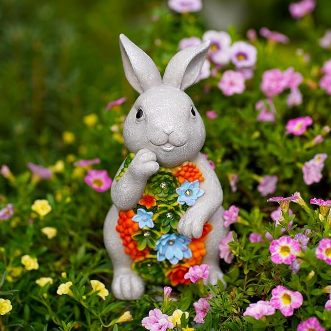 Nacome Solar Garden Outdoor Statues Bunny with Succulent and 7 LED Lights – Lawn Decor for Patio, Balcony, Yard Ornament - Chrismtas Gifts for Mom Grandma Nacome