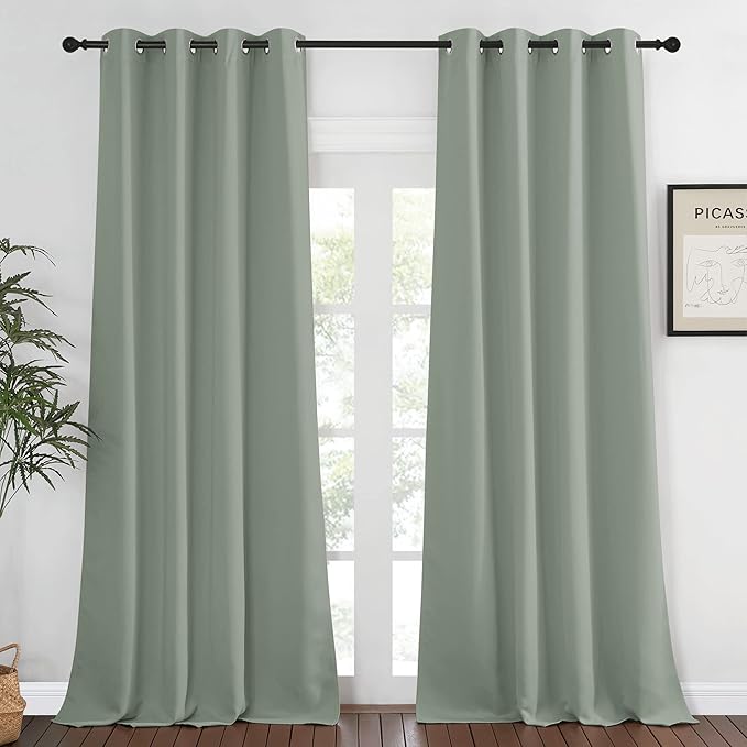 NICETOWN Bedroom Curtain Room Darkening Drapery 102 inches Length - Home Fashion Thermal Insulated Grommet Room Darkening Curtain for Living Room (Sage Green, 1 Panel, 52 x 102 inches) NICETOWN