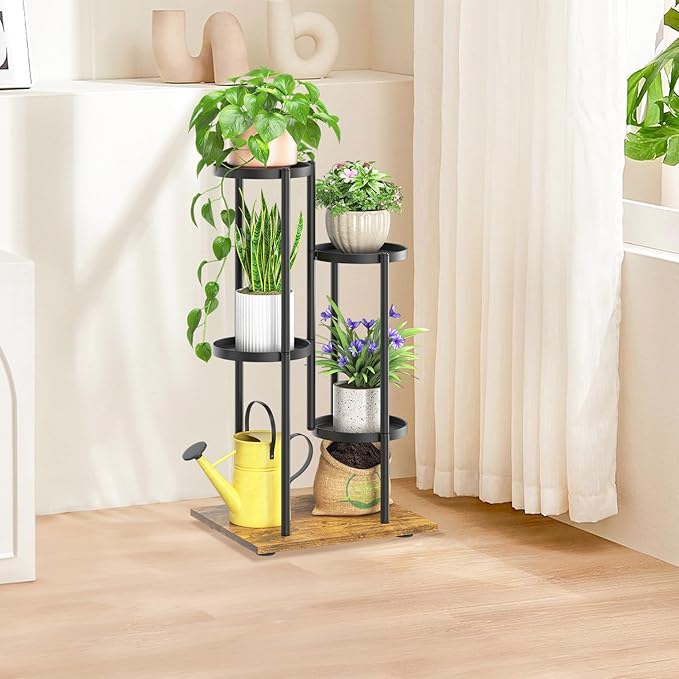 LASZOLA Black 4 Tier Plant Stand Indoor Heavy Duty Metal Planter Flower Holder Rack, Multi Modern Narrow Organizer, Floor Vertical Tower, Spiral Sturdy Decorate for House Bathroom Office Living Room LASZOLA