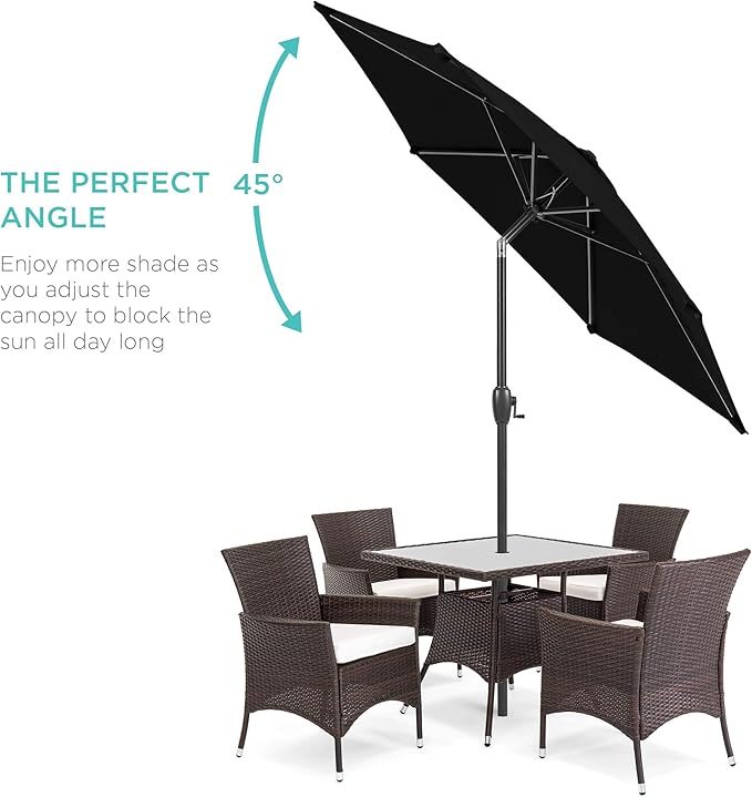 Best Choice Products 7.5ft Heavy-Duty Round Outdoor Market Table Patio Umbrella w/Steel Pole, Push Button Tilt, Easy Crank Lift - Black BestChoiceProducts