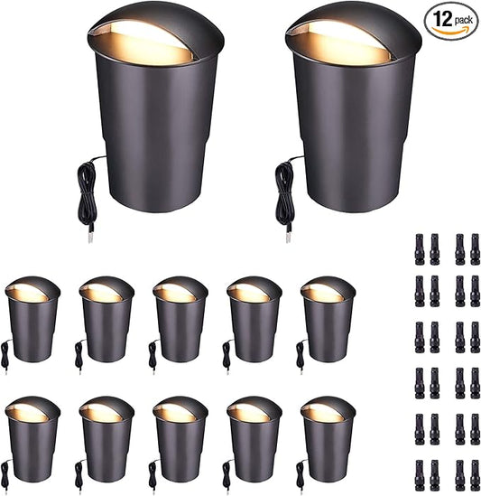 In Ground Well Lights 2700K - 12V Wired One Directional Inground Fixture, 5 Colors Ground Landscape Lighting, LED ORB Aluminum for Patio Sideway Pathway 3W 170LM 12 Pack Varmtalys