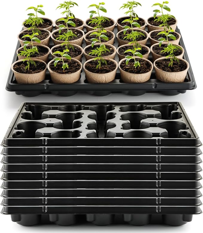 20 Cell Plant Trays for Carrying 3 inch Round Nursery Pots, Sturdy Plastic Trays Suitable for Holding 200 pcs Peat Pots (10 Packs) RooTrimmer
