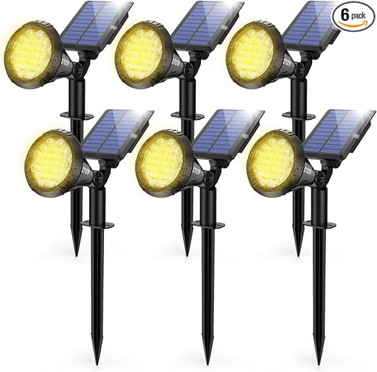 Solar Spot Lights - 21 LED Brightness, IP67 Waterproof, 2-in-1 Adjustable Solar Power Outdoor Lights for Fence, Warm White (6 Pack) XTGTP