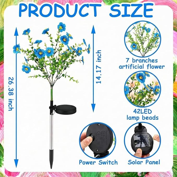 2 Pack Solar Stake Lights Outdoor Decor Waterproof Mums Artificial Flowers Solar Lights for Outdoor Garden Yard Pathway Decor (Blue,Violet) Glooglitter