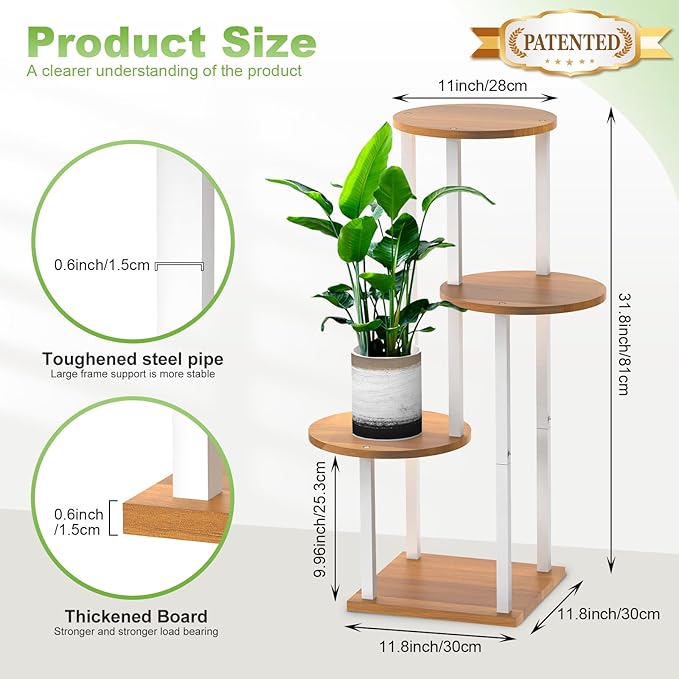 Plant Stand Indoor, 4 Tier Thickened Metal Corner Plant Shelf for Multiple Plants, Indoor Plants Tiered Flower Pot Stand for Patio Garden Balcony Living Room Bedroom (White) YOCOMEY
