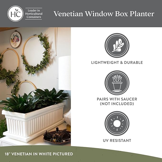 The HC Companies Venetian Window Planter Box w/Drain Plug - Long Planter Box for Windowsills, Balconies & More - Plastic Large Rectangular Planters for Herbs & Flowers (24" Chocolate, Pack of 1) TheHCCompanies
