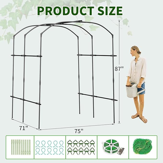 DoCred Tall Garden Arch Trellis for Climbing Plants, 87in Tall Metal Plant Support Trellis Archway for Climbing Vine Vegetable/Fruit/Flower Outdoor Yard Lawn Garden Arch Tunnel Trellis DoCred