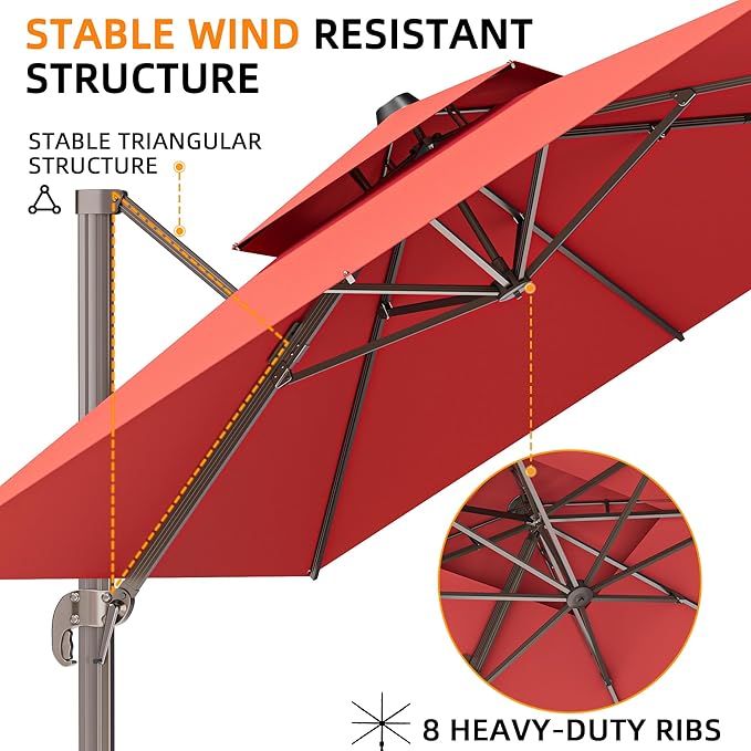 10' X 13' Outdoor Patio Umbrella Large Rectangle Cantilever Umbrella Heavy Duty 360°Rotation Offset Umbrella for Garden Deck Pool Patio,Red ORYNTREX