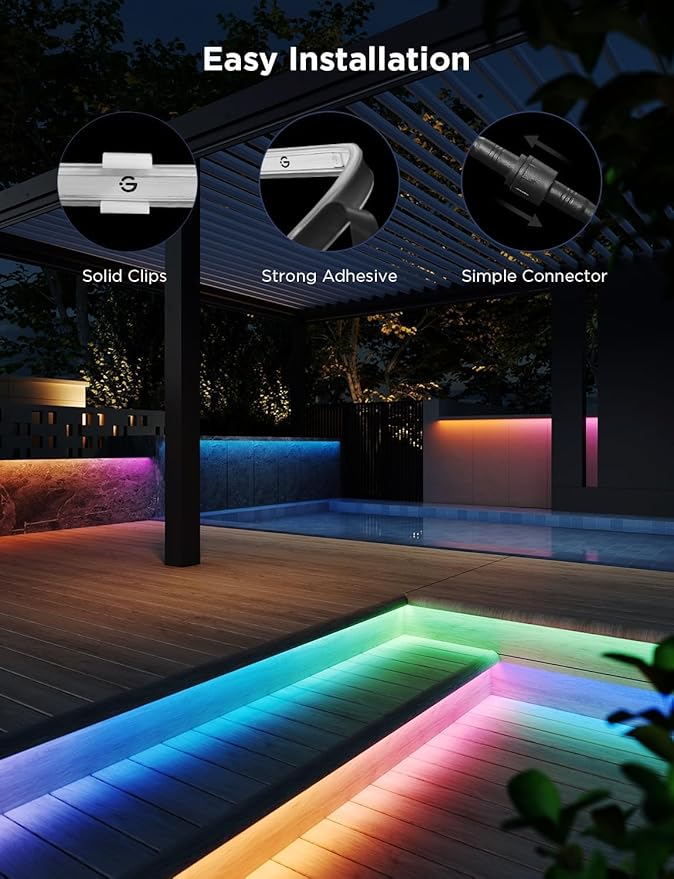 Govee Outdoor LED Strip Lights RGBIC with Warm and Cold White, 98.4ft 2.4G WiFi Smart Outdoor Lights, IP65 Waterproof, Work with Alexa and Google Assistant, App Control, for Porch, Patio, Eave, Party Govee