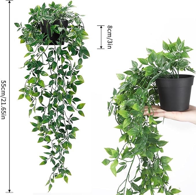 Whonline 3 Pack Artificial Hanging Plants Fake Plants with Pots for House Bedroom Wall Garden Decor WHONLINE