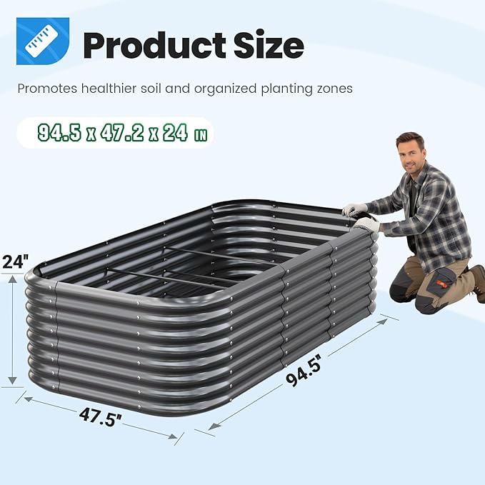 Quictent Galvanized Raised Garden Bed Kit, 8x4x2 ft Oval Metal Planter Box Tall for Vegetables Outdoor Backyard, Strengthened by Crossbar, Dark Gray QUICTENT